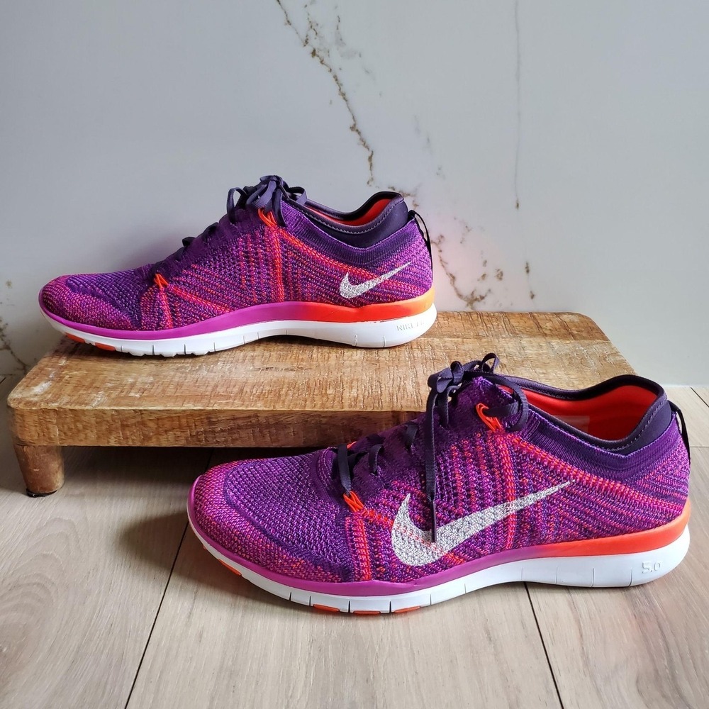 Nike Free 5.0 TR Flyknit Sneakers Womens 10 Purple Knit Running Shoes 718785-502